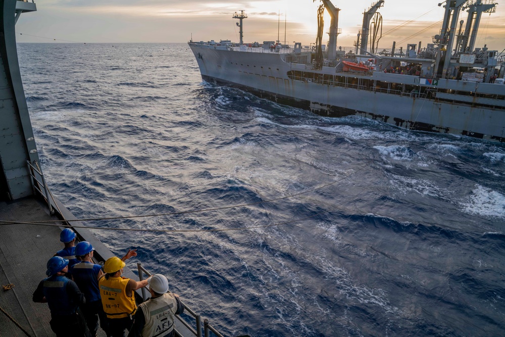 USS Tripoli Conducts Replenishment-at-sea with USNS Tippecanoe