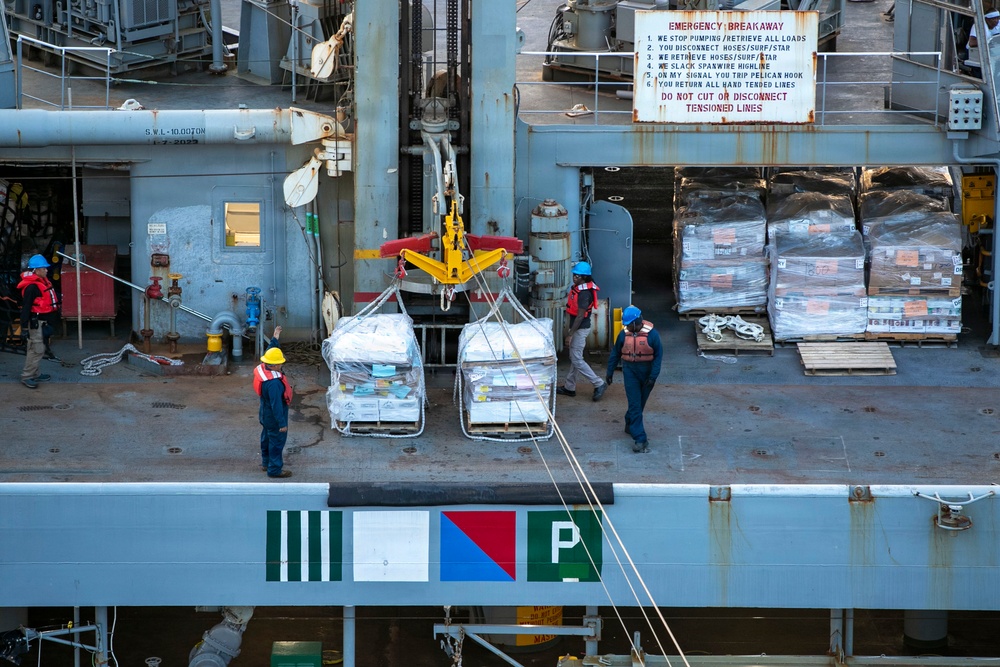 US Tripoli Conducts Replenishment-at-Sea with USNS Tippecanoe