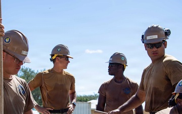 Seabees pour concrete for a Tension Fabric Structure construction project