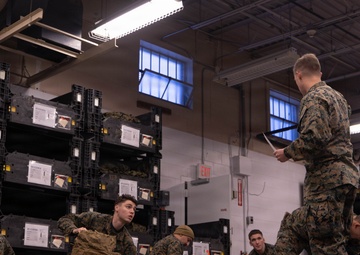 Reserve Marines with 25th Marine Regiment receive gear at Fort Devens
