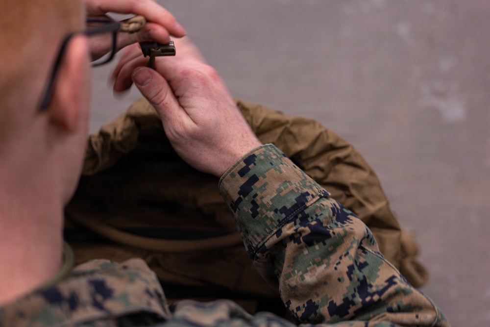 Reserve Marines with 25th Marine Regiment receive gear at Fort Devens
