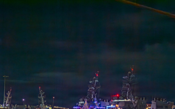 Ships Display Holiday Decorations on Naval Station Norfolk