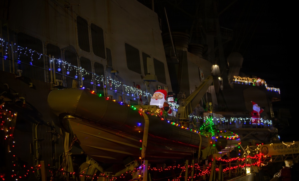 Ships Display Holiday Decorations on Naval Station Norfolk