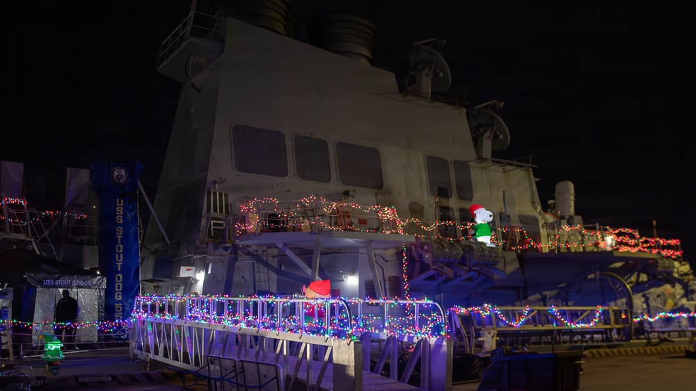Ships Display Holiday Decorations on Naval Station Norfolk