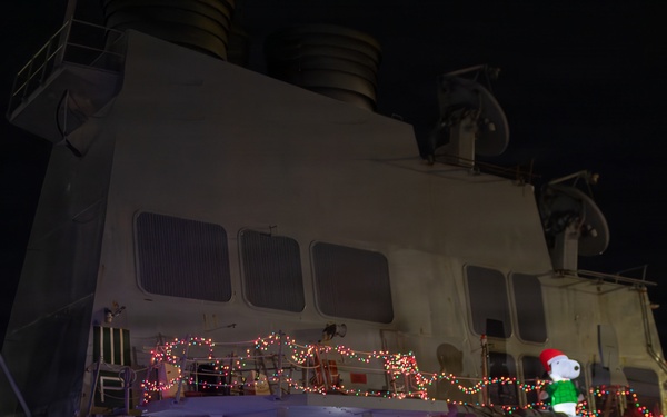 Ships Display Holiday Decorations on Naval Station Norfolk