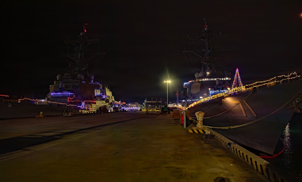 Ships Display Holiday Decorations on Naval Station Norfolk