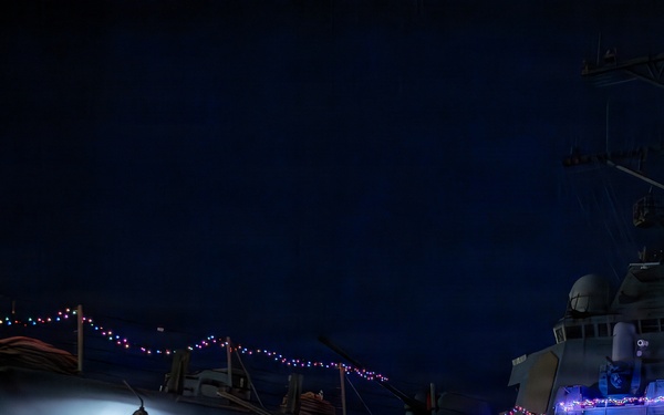 Ships Display Holiday Decorations on Naval Station Norfolk