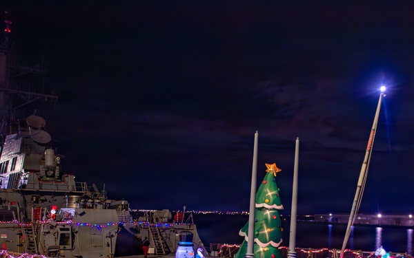 Ships Display Holiday Decorations on Naval Station Norfolk