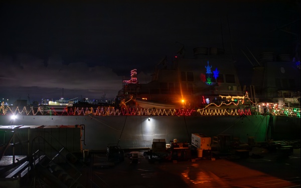 Ships Display Holiday Decorations on Naval Station Norfolk