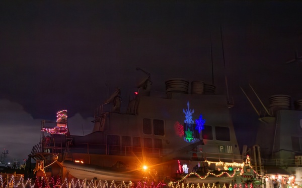 Ships Display Holiday Decorations on Naval Station Norfolk