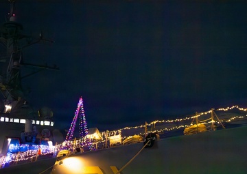 Ships Display Holiday Decorations on Naval Station Norfolk