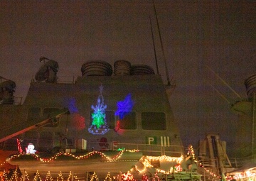 Ships Display Holiday Decorations on Naval Station Norfolk