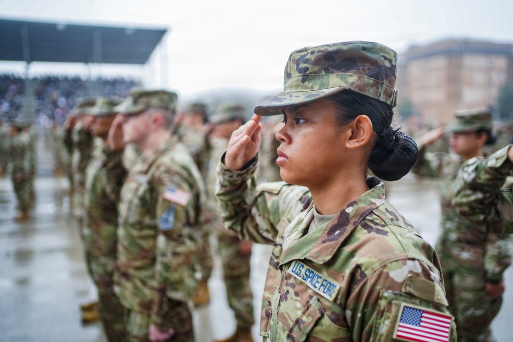 New Space Force Guardians Receive Coins in BMT Retreat Ceremony