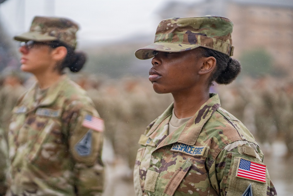 New Space Force Guardians Receive Coins in BMT Retreat Ceremony
