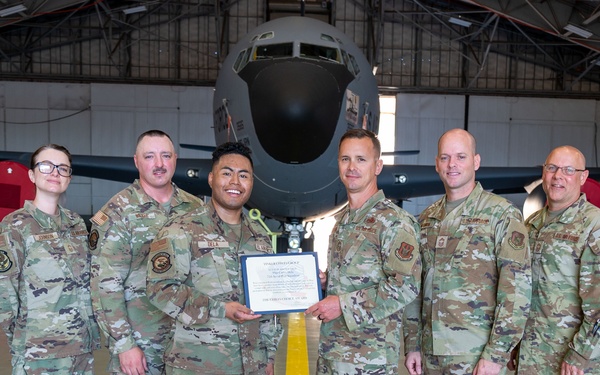 Staff Sgt. Carlos Dela recognized by the 507th ARW Chief's Group