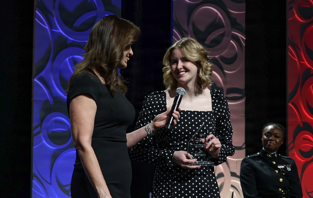 2025 AVCA Presents The Marine Battles Won Award and Speaks with AVCA Coashes