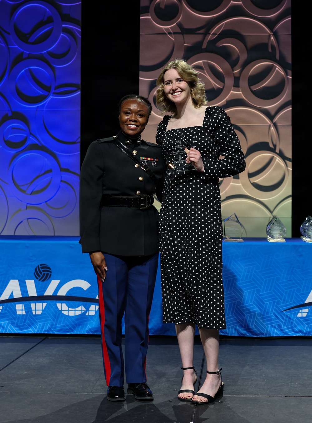 2025 AVCA Presents The Marine Battles Won Award and Speaks with AVCA Coashes