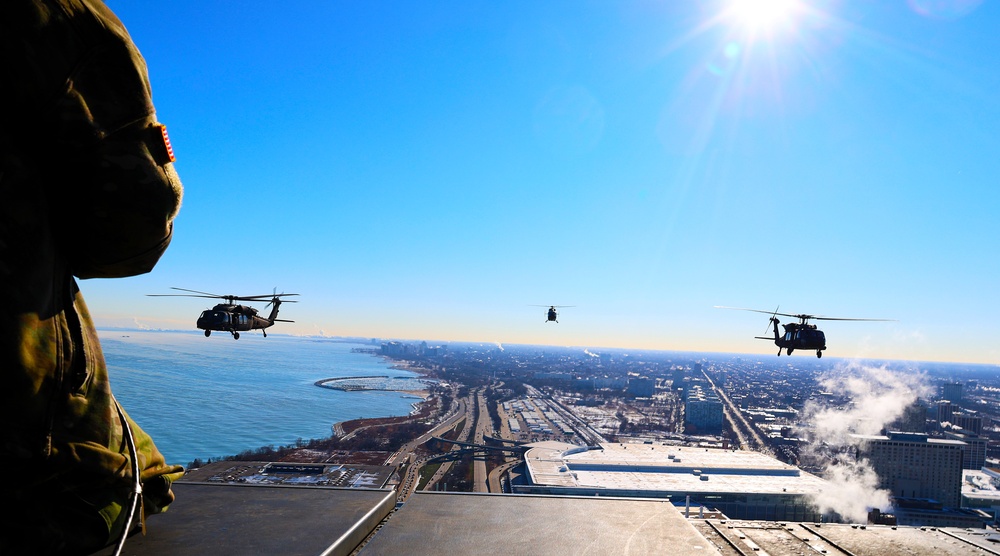 Illinois National Guard Soldiers Prepare for Military Missions With Display of Patriotism and Power