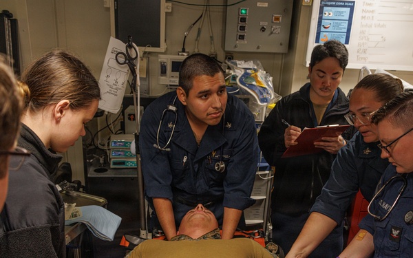 31st MEU | U.S. Navy Sailors conduct a Cherrypicker Drill aboard the USS Tripoli