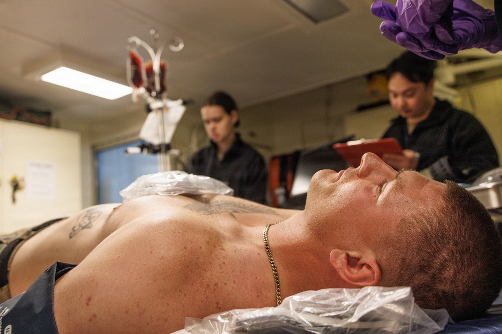 31st MEU | U.S. Navy Sailors conduct a Cherrypicker Drill aboard the USS Tripoli