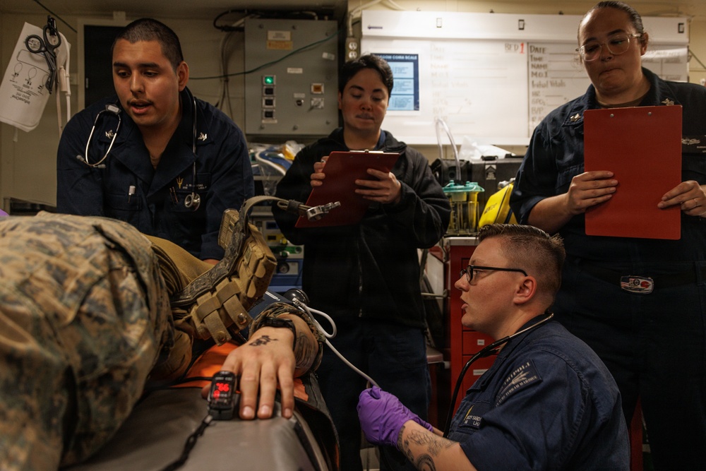 31st MEU | U.S. Navy Sailors conduct a Cherrypicker Drill aboard the USS Tripoli