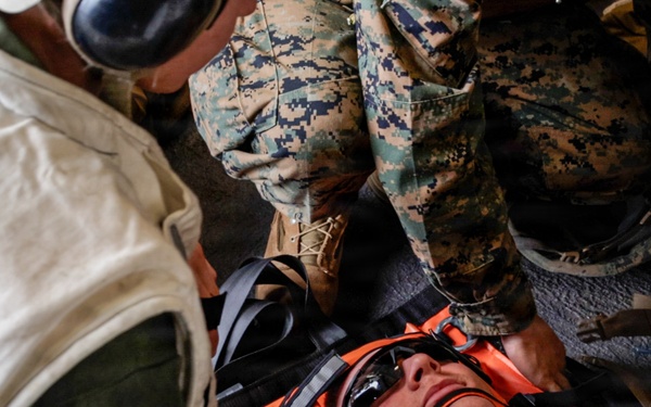 31st MEU | U.S. Navy Sailors conduct a Cherrypicker Drill aboard the USS Tripoli