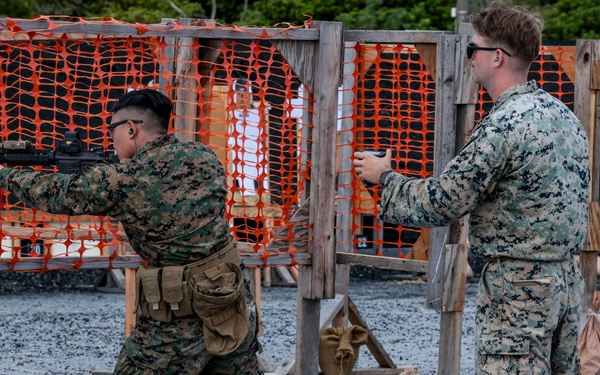 5th Air Naval Gunfire Liaison Company Marines conduct marksmanship rifle range