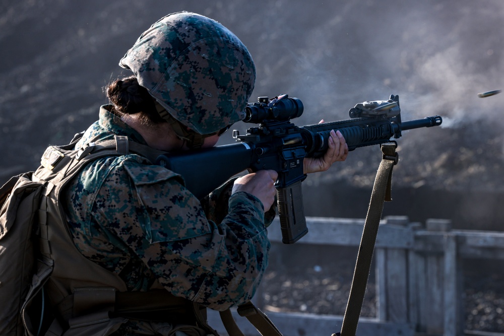 5th Air Naval Gunfire Liaison Company Marines conduct a marksmanship rifle range