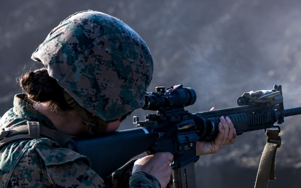 5th Air Naval Gunfire Liaison Company Marines conduct a marksmanship rifle range