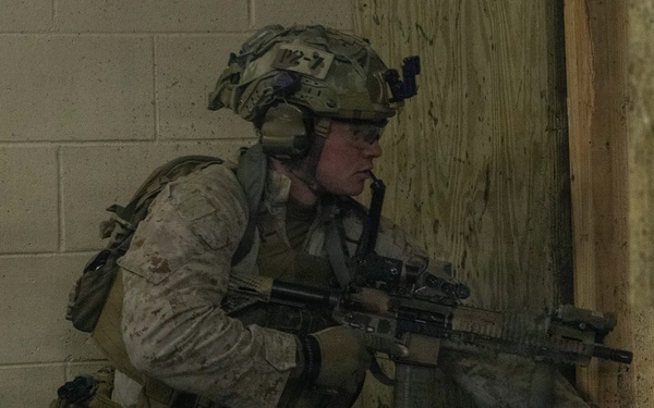 U.S Reconnaissance Marines with the 24th Marine Expeditionary Unit conduct room clearing drills as a part of Close Quarters Tactics training.
