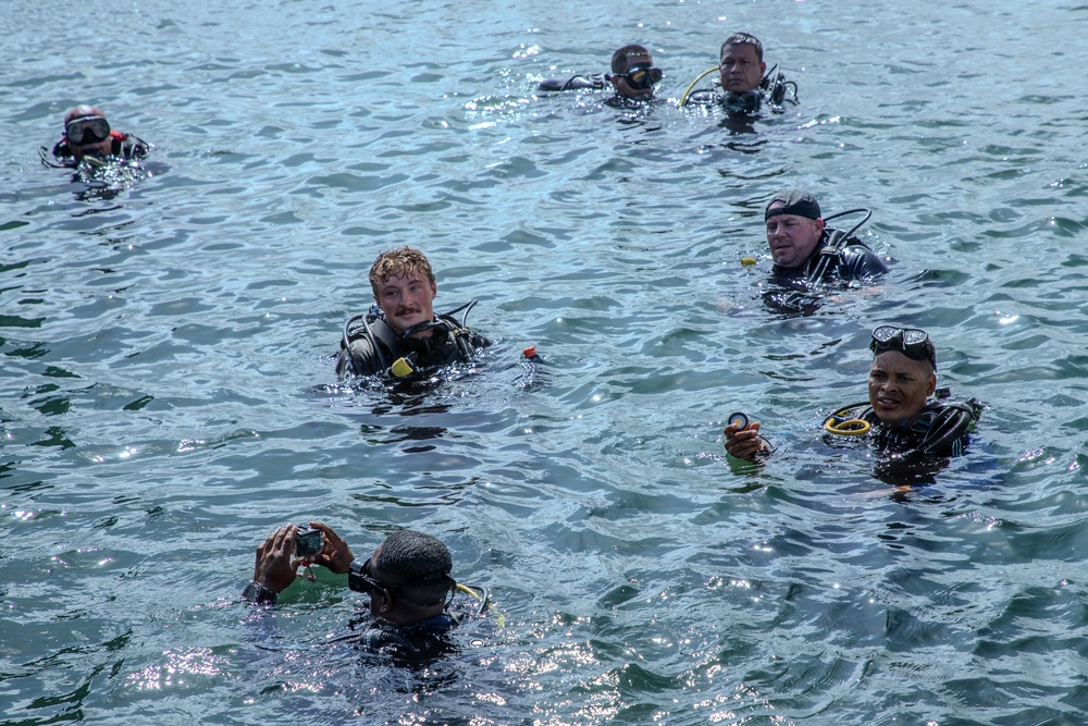 U.S. Navy and Panamanian services dive together during a Salvage Exercise