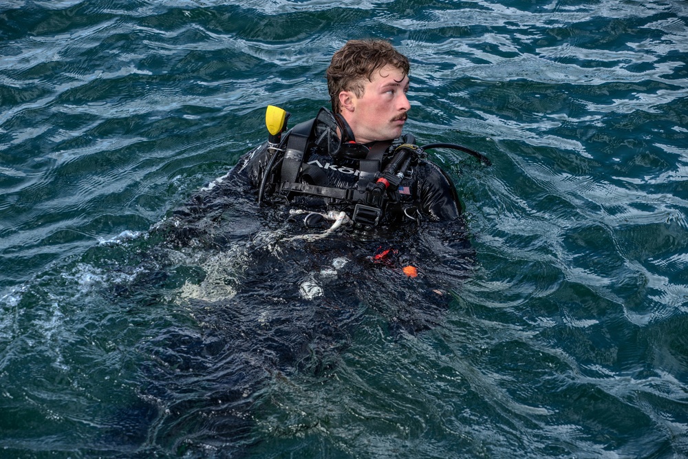U.S. Navy and Panamanian services dive together during a Salvage Exercise
