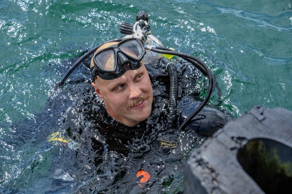 U.S. Navy and Panamanian services dive together during a Salvage Exercise