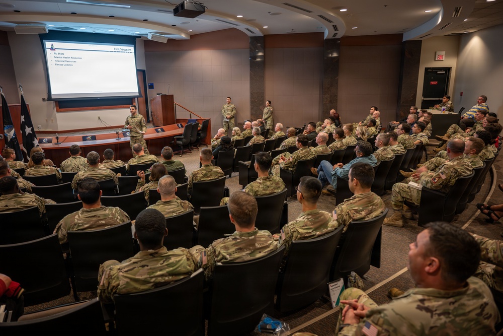 S4S Master Sergeant Vincent Spahr speaks at all call.