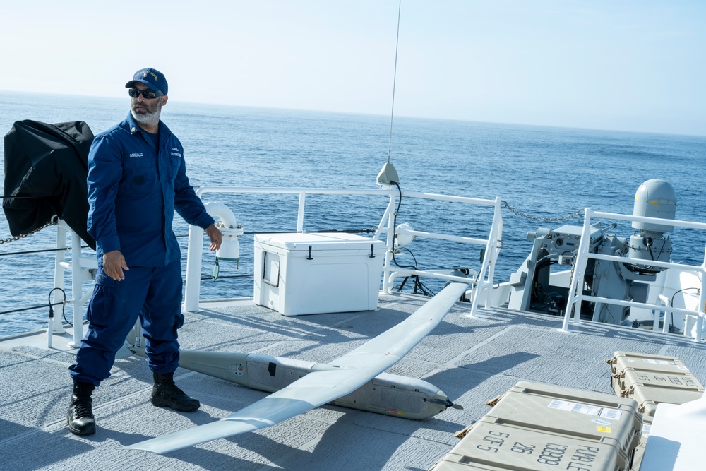 Coast Guard members conduct UAS training aboard cutter