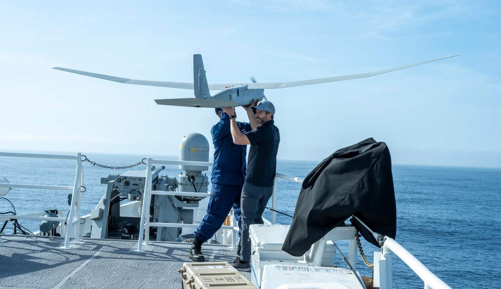 Coast Guard members conduct UAS training aboard cutter
