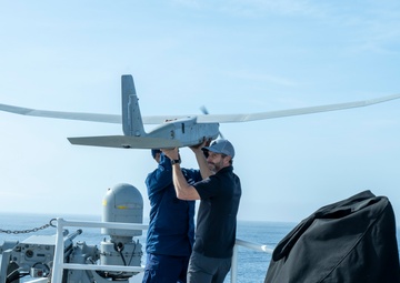 Coast Guard members conduct UAS training aboard cutter