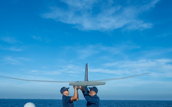 Coast Guard members conduct UAS training aboard cutter