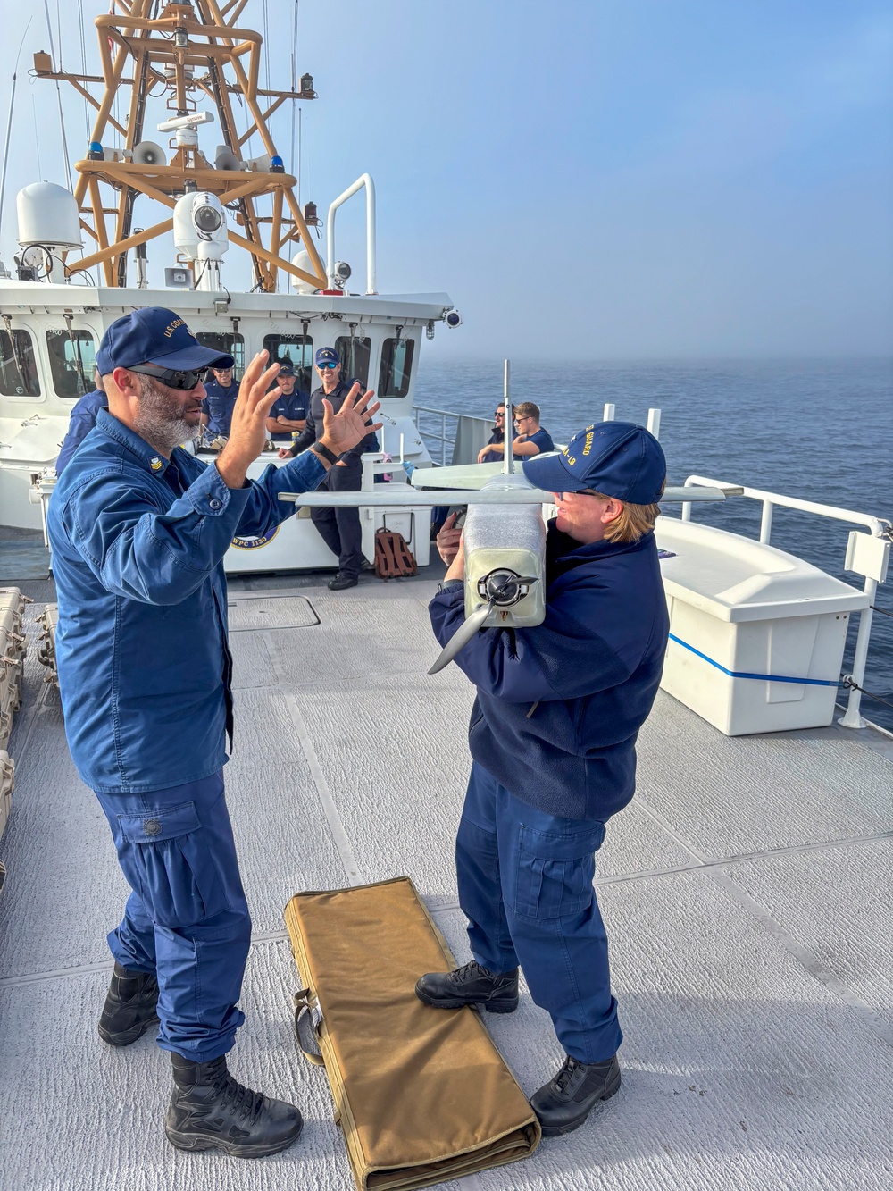 Coast Guard members conduct UAS training aboard cutter