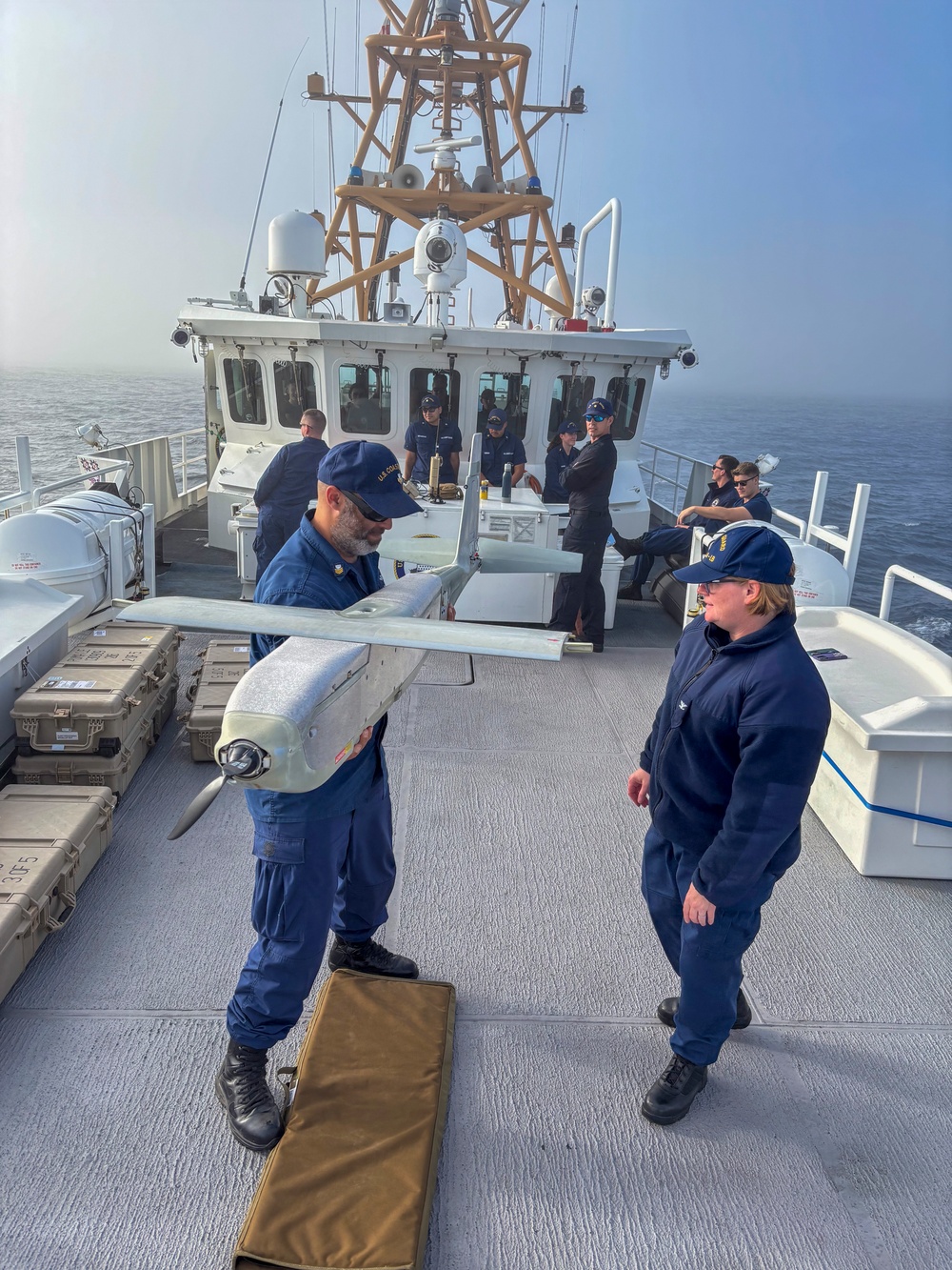 Coast Guard members conduct UAS training aboard cutter