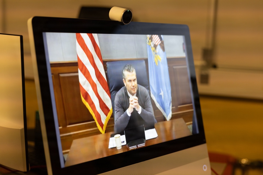 Secretary of War speaks with U.S. Marines, Sailors deployed to Europe