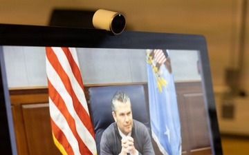 Secretary of War speaks with U.S. Marines, Sailors deployed to Europe