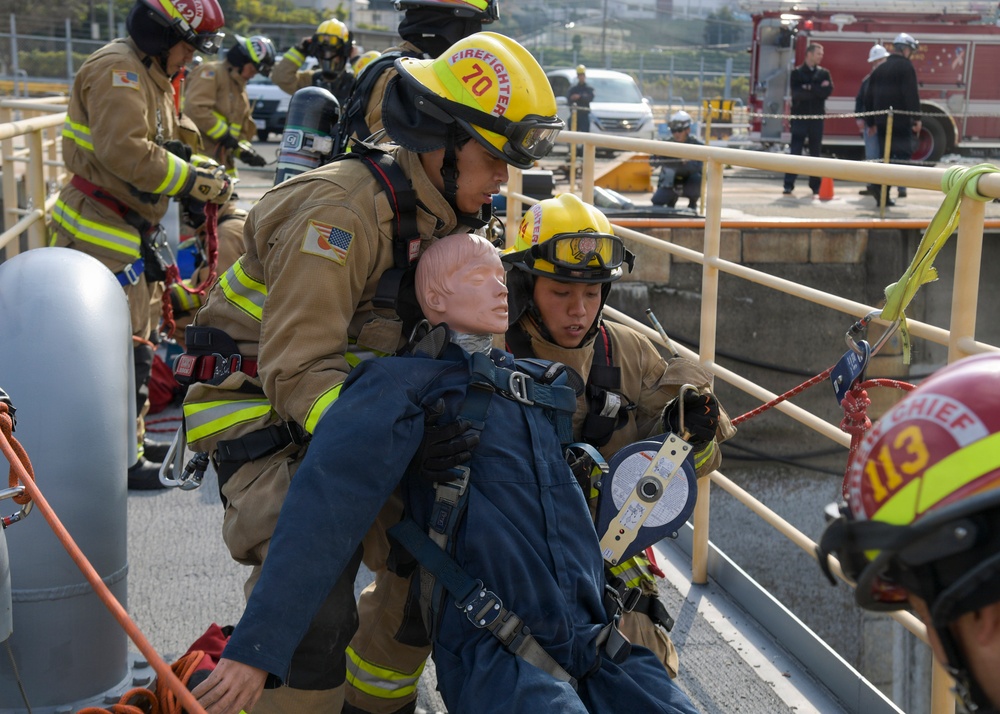 CNRJ Sasebo Fire and Emergency Services and SRF Conduct Confined Space Drilll