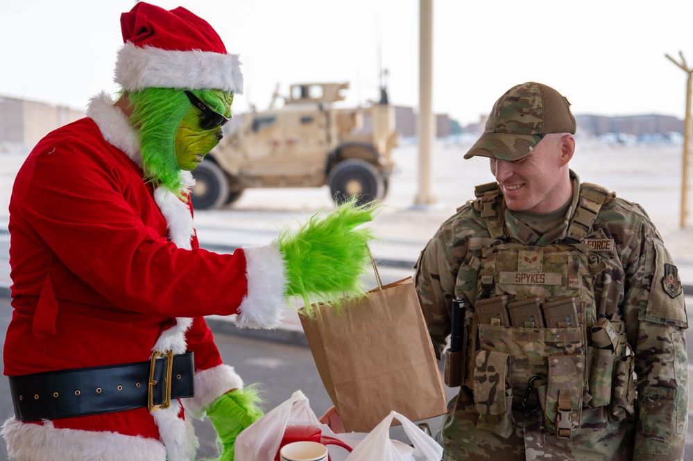 Grinch spreads holiday cheer to 379th ESFS defenders