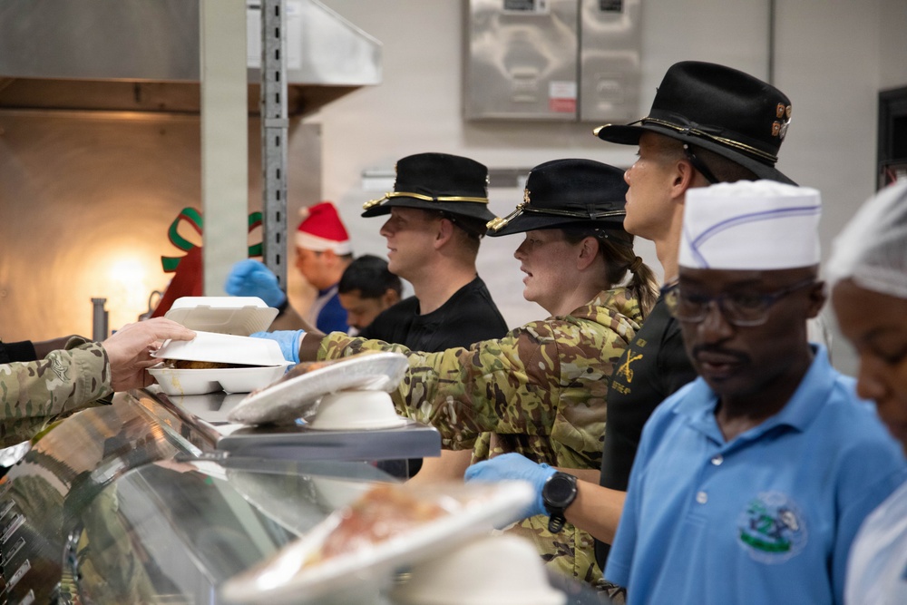 Soldiers are served a Holiday dinner at Erbil Air Base