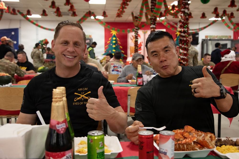 Soldiers are served a Holiday dinner at Erbil Air Base