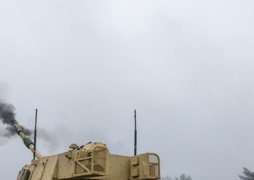 Soldiers fire M109A7 Paladin during Table 12 qualifications in Latvia