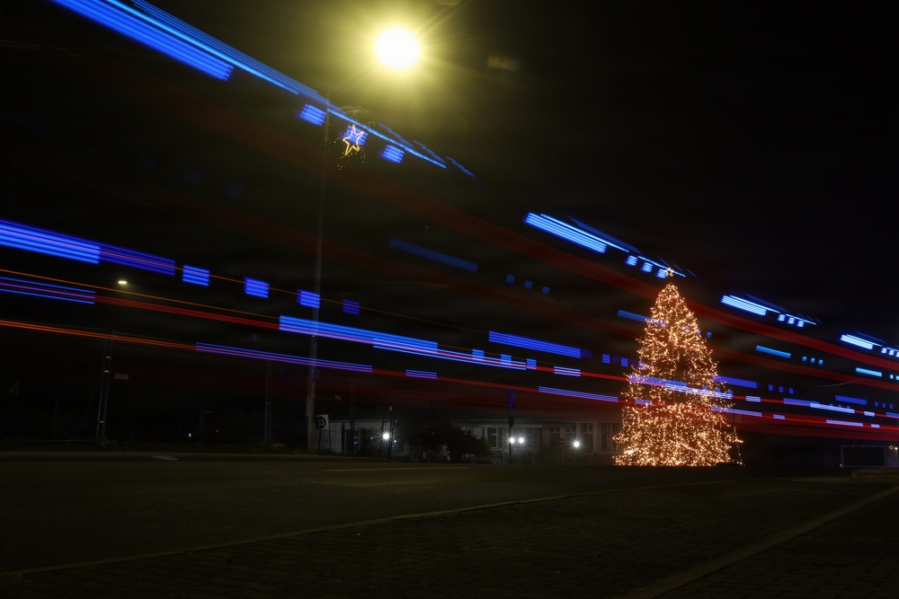 Holiday Lights Bring Warmth to Smith Barracks Night