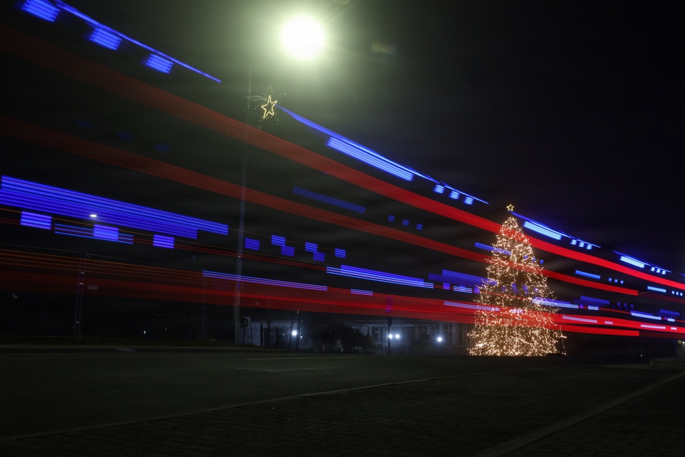 Holiday Lights Bring Warmth to Smith Barracks Night