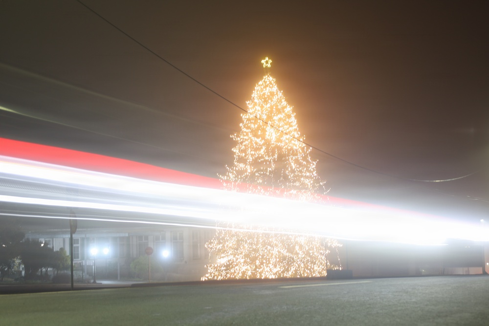 Holiday Lights Bring Warmth to Smith Barracks Night